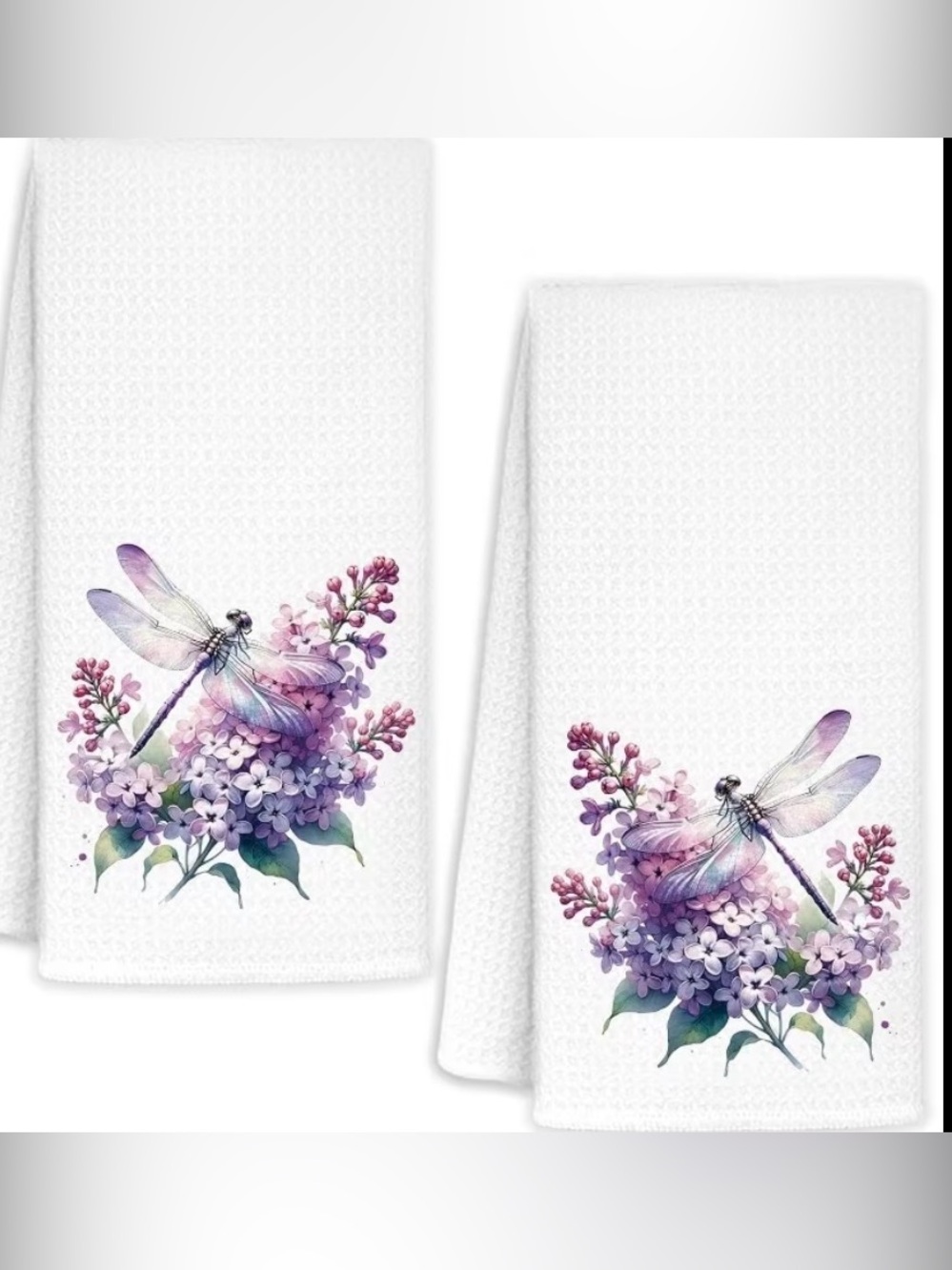 White Dragonfly & Lilac Floral Hand Towels - Set of 2